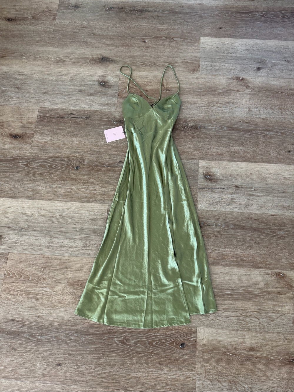 Hello Molly Olive Green Satin Midi Slip Dress